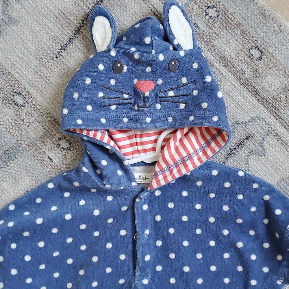 Baby Boden Unisex Toweling Bunny Polka Dot Hooded Swim Cover-up Sz6-12m